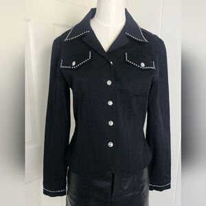 Christine Alexander Black Denim Rhinestone Jacket Women´s S